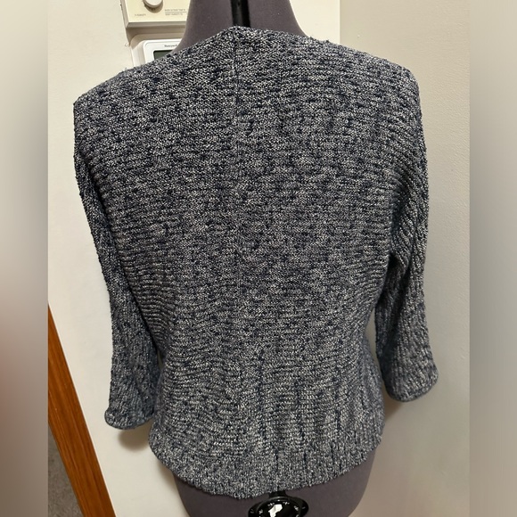 Chicos Boxy Cotton with Gold metallic Thead Loose Weave sweater 3/4 sleeve - Picture 6 of 8